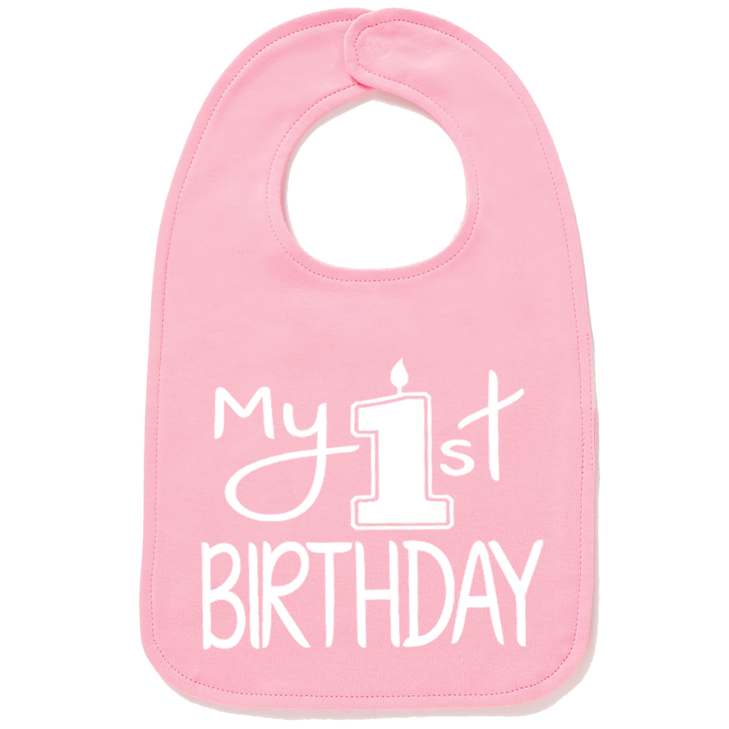 Aidens Corner My 1st Birthday Bib white-pink front view highlights soft cotton comfort for cake smash.