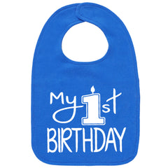 Aiden's Corner My 1st Birthday bib close-up shows soft cotton for cake-smash comfort.