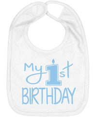 Aiden's Corner My 1st Birthday bib close-up showing cake-smash protection and easy cleanup.
