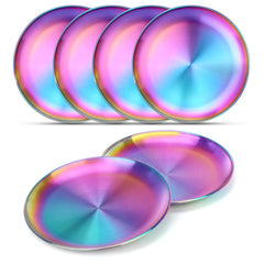 AIEVE stainless steel kids plates with rainbow-hue for colorful, durable meals.
