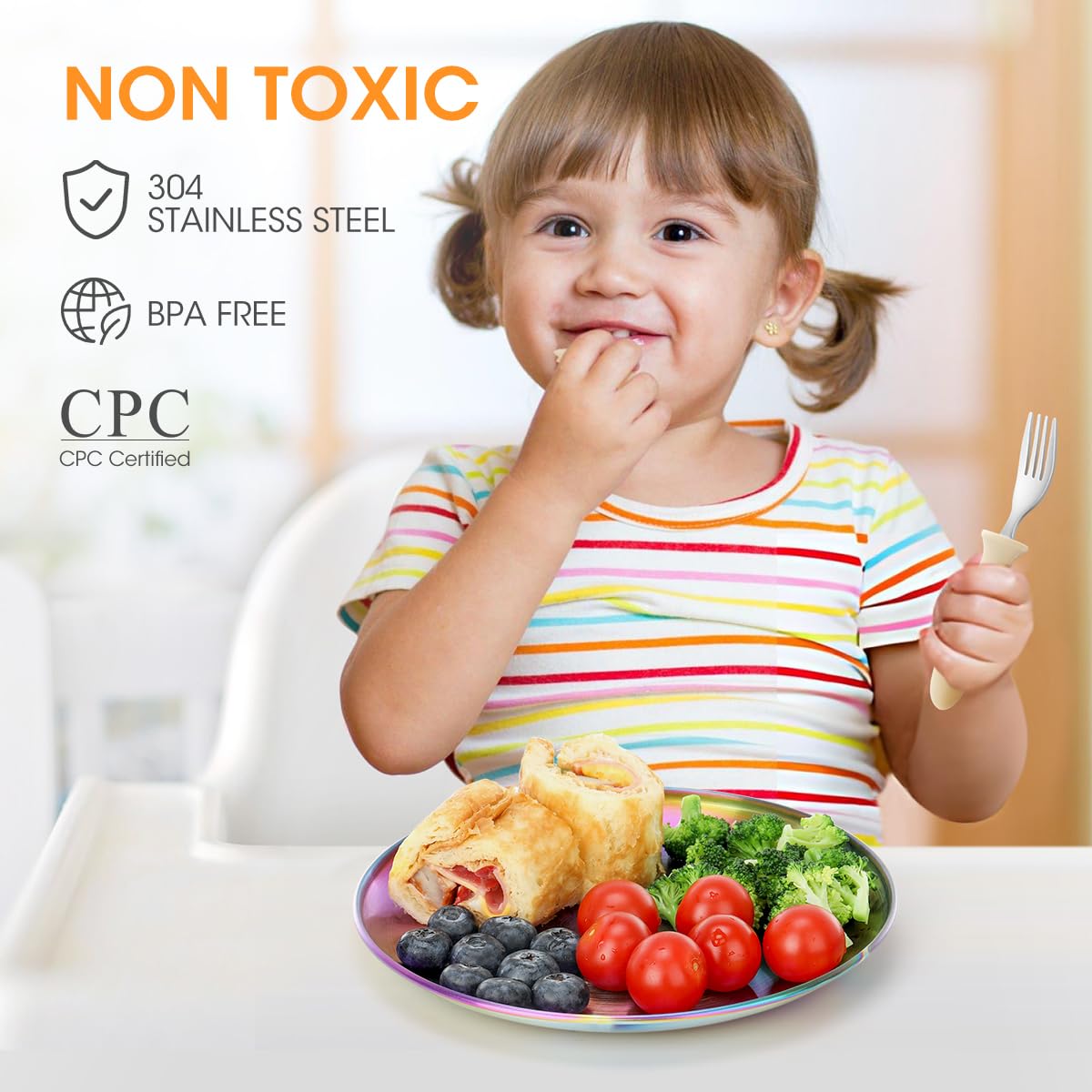 AIEVE rainbow-hue plates highlight safe, non-toxic materials for everyday meals.