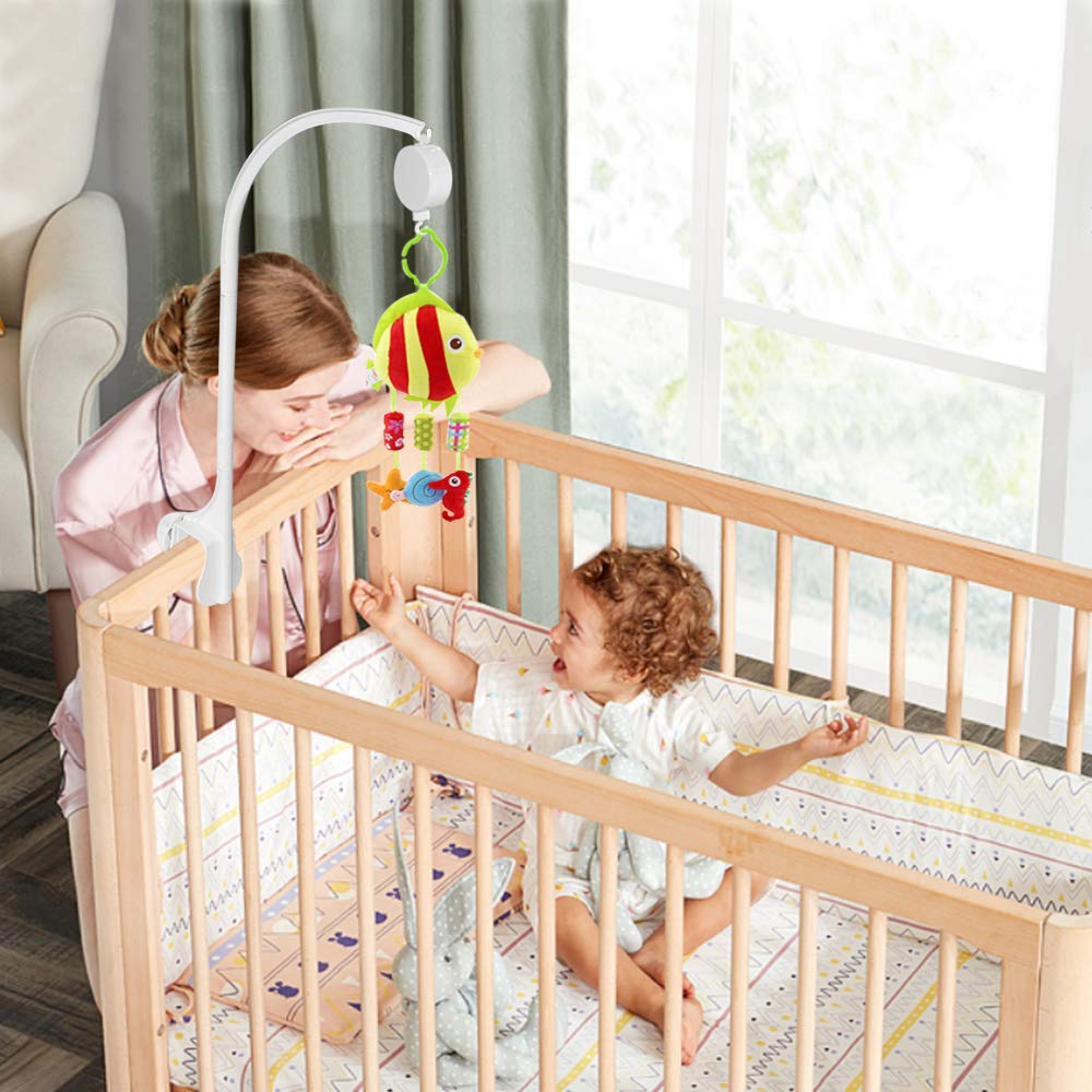 AIFUDA 25-inch baby crib mobile holder rotating music box in action