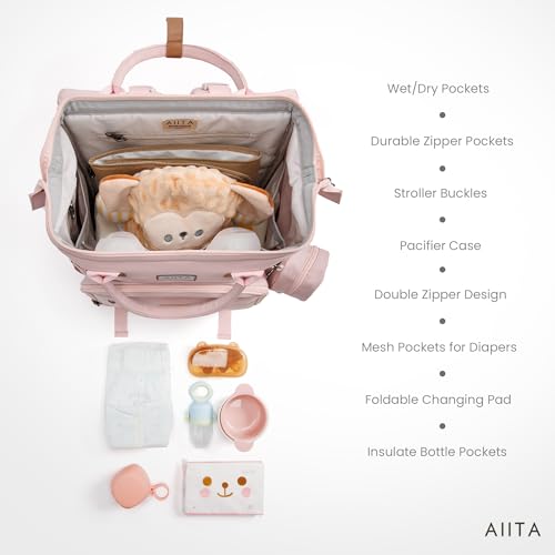 AIITA diaper bag backpack bottle insulation image shows temperature-friendly pockets for bottles.