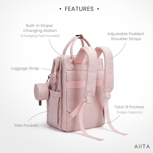 AIITA diaper bag backpack changing station image demonstrates the built-in pad for on-the-go changes.
