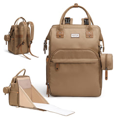 AIITA Diaper Bag Backpack in coffee brown shows versatile storage for on-the-go parenting