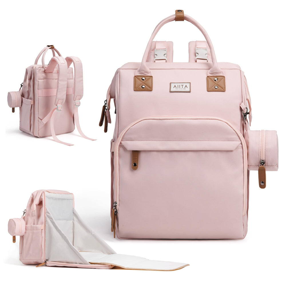 AIITA diaper bag backpack exterior front shows spacious pocket layout for easy access.