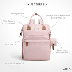 AIITA diaper bag backpack organized pockets highlight smart compartments for diapers, wipes, and bottles.