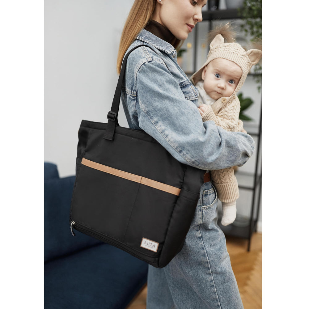 AIITA diaper bag tote features two insulated pouches for bottles and snacks