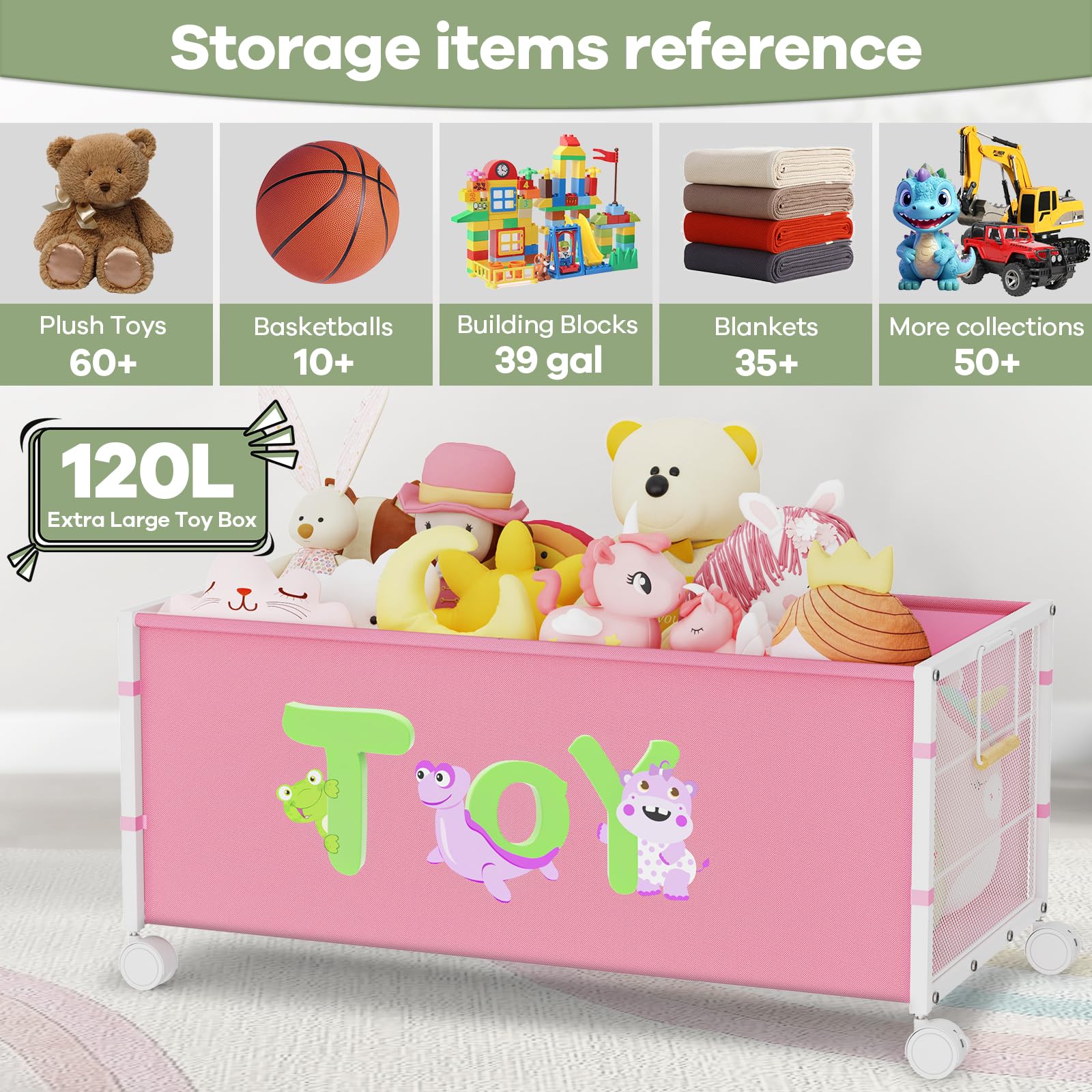 AIJIAMEIER 120L toy box wheels handle close-up highlights smooth grip for easy maneuverability.