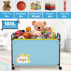 AIJIAMEIER 180L toy box blue side view shows spacious interior.