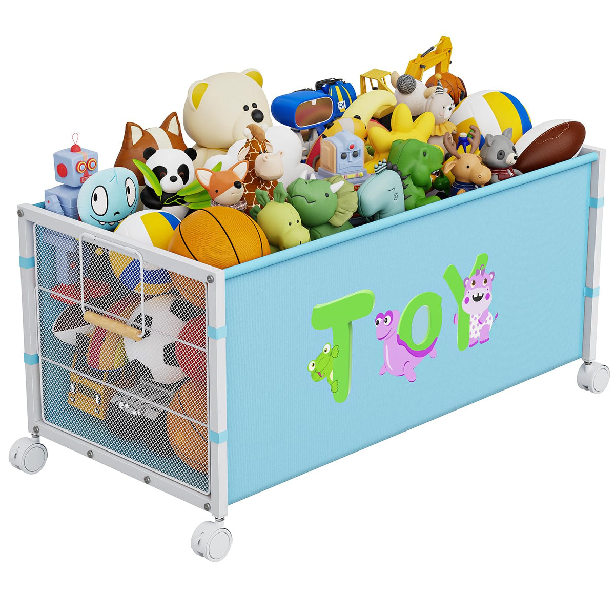 AIJIAMEIER kids toy box blue front view ideal for quick toy cleanup.