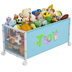 AIJIAMEIER kids toy box blue front view ideal for quick toy cleanup.