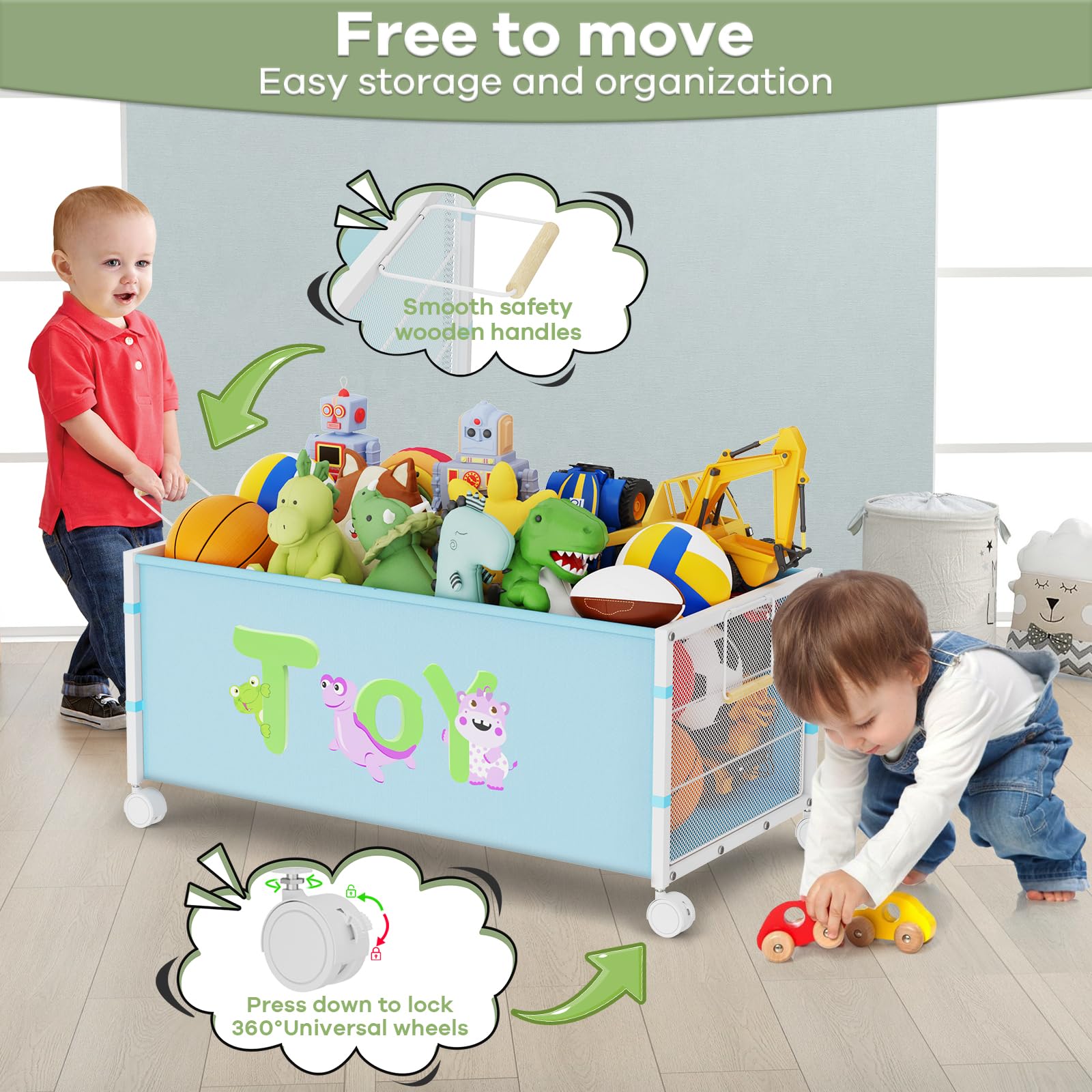 AIJIAMEIER metal frame toy box demonstrates durability and stability for busy kids.
