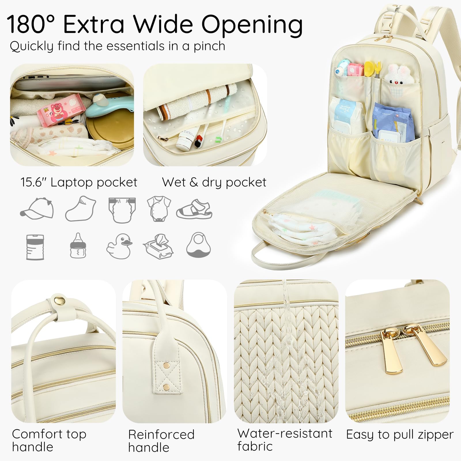 AIJIEKE Diaper Bag Backpack built-in changing pad included for quick diaper changes anywhere.