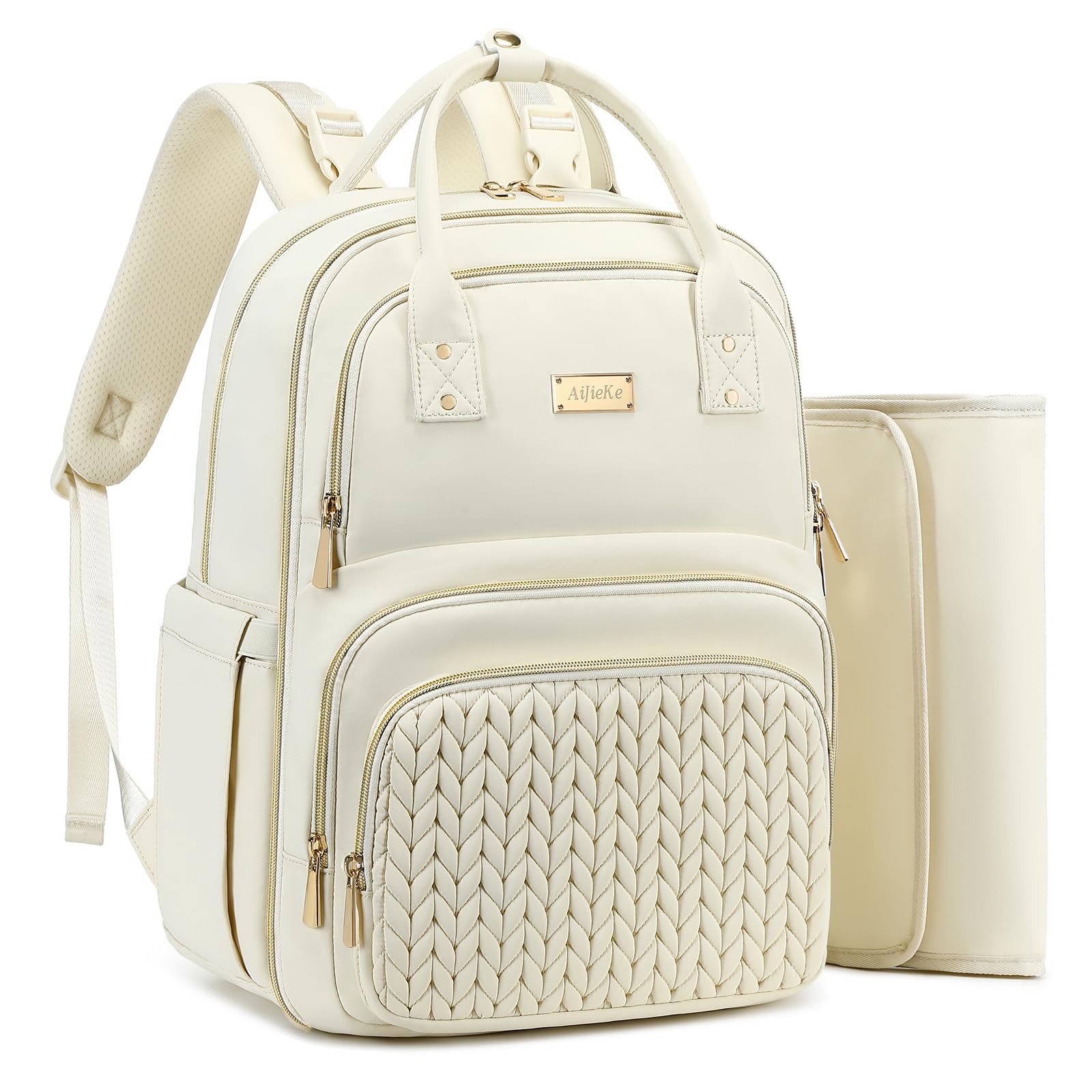 AIJIEKE Diaper Bag Backpack front view for on-the-go organization with quick access.