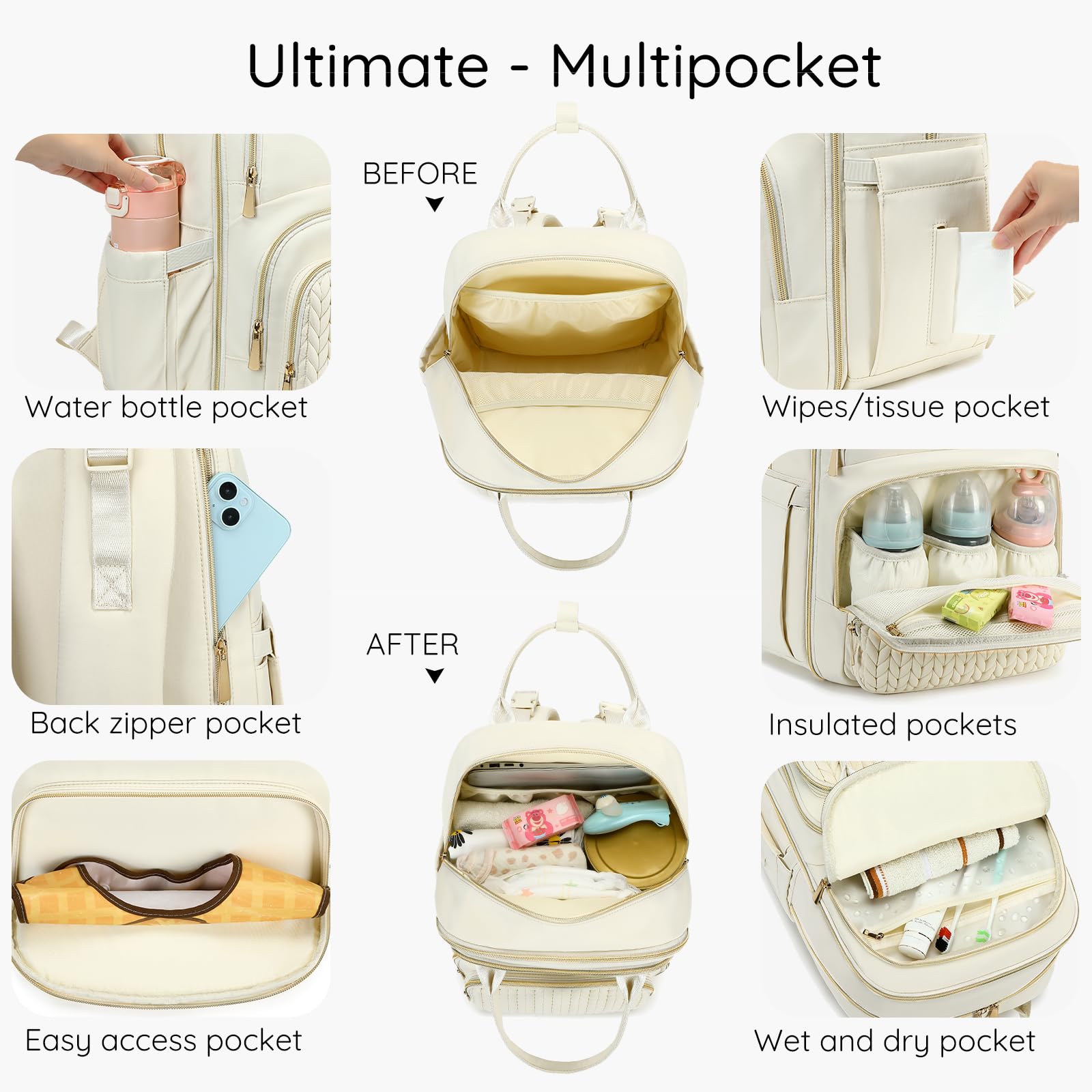 AIJIEKE Diaper Bag Backpack main compartment view highlighting versatile storage.