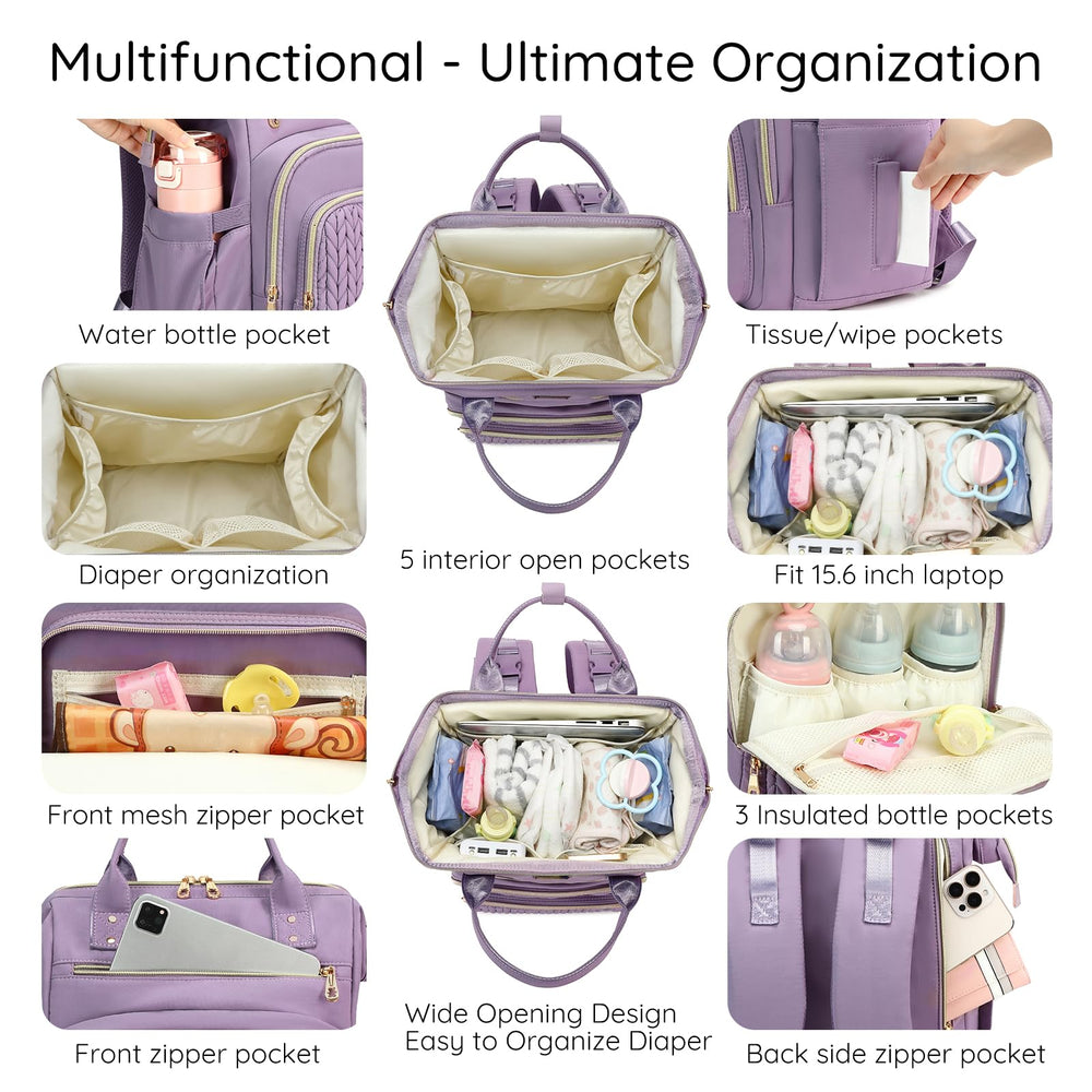 AIJIEKE Diaper Bag interior pockets show organized essentials for quick diaper changes.