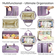 AIJIEKE Diaper Bag interior pockets show organized essentials for quick diaper changes.