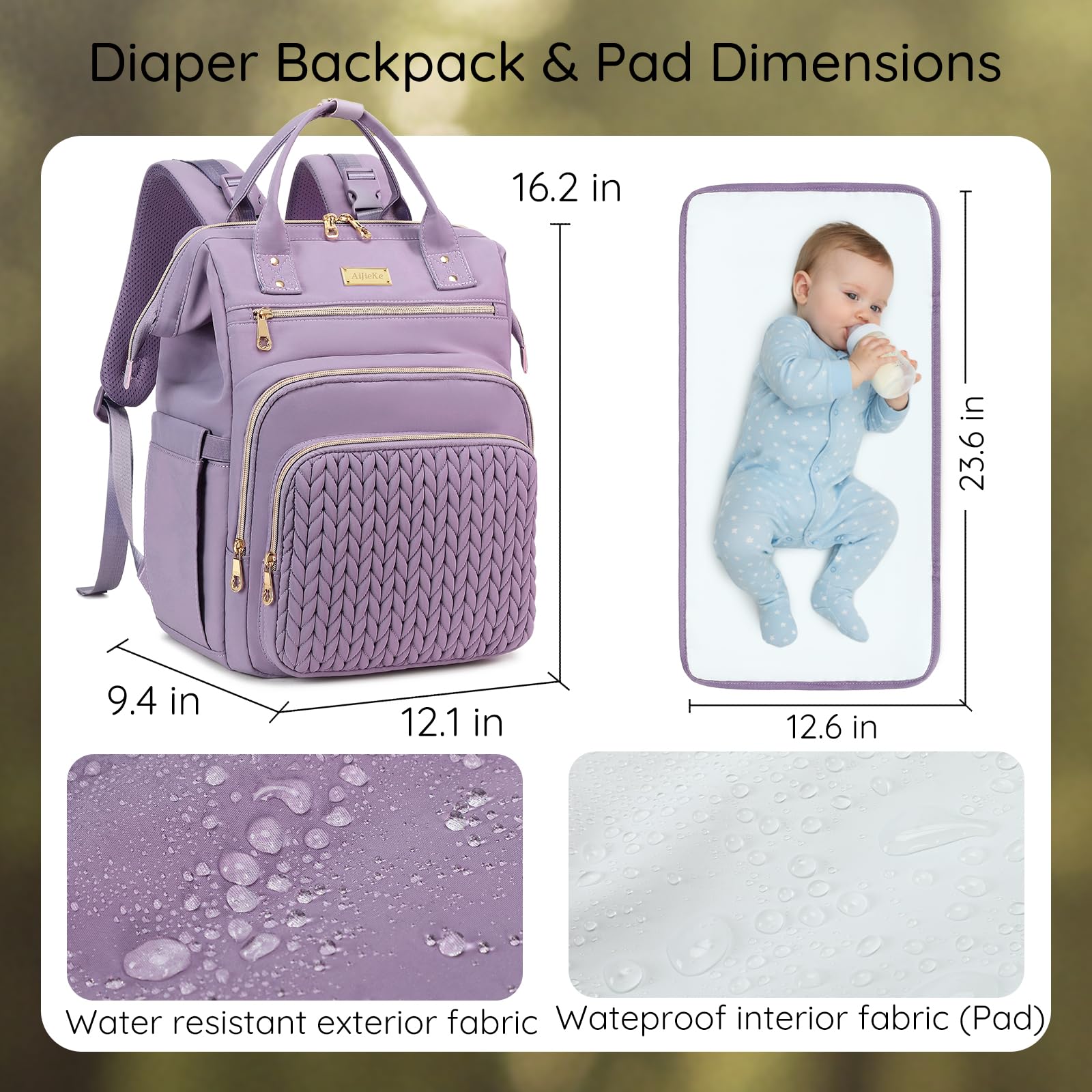 AIJIEKE Diaper Bag purple color detail adds style to mom's gear.