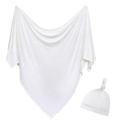 Aijoviko newborn swaddle blanket with hat in ivory gift box, ideal as a gift for new parents.