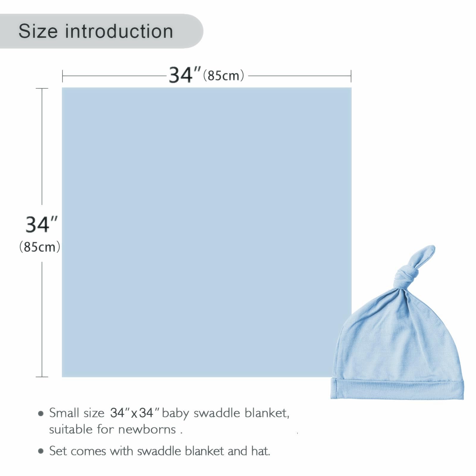 Aijoviko swaddle blanket 35x35 blue, compact wrap for 0-6 months.