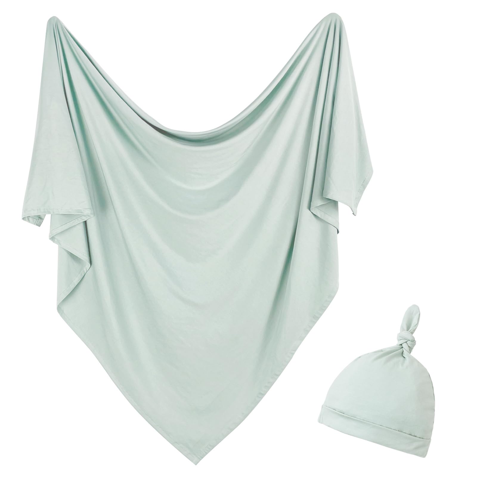 Aijoviko Newborn Swaddle Blanket with Hat Set Sage 35x35 for cozy swaddling.