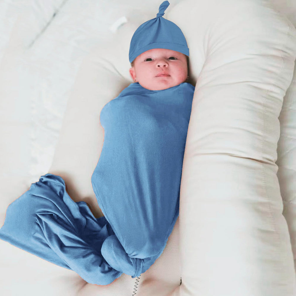 Aijoviko swaddle blanket steel blue folded compact emphasizes easy storage and portability