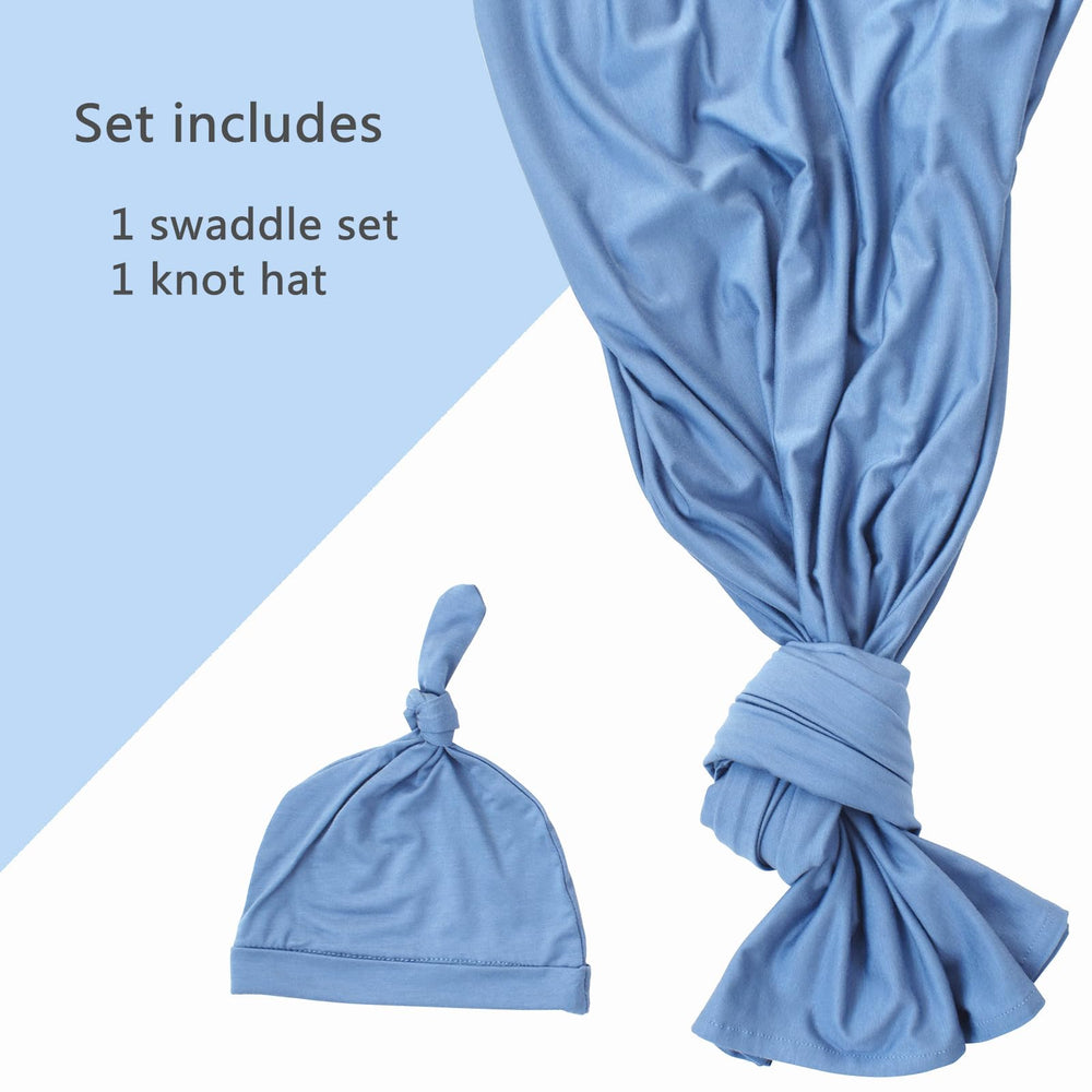 Aijoviko steel-blue swaddle blanket texture highlights lightweight stretch for gentle swaddling
