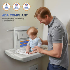 AIKE commercial horizontal changing station folded against wall saves space
