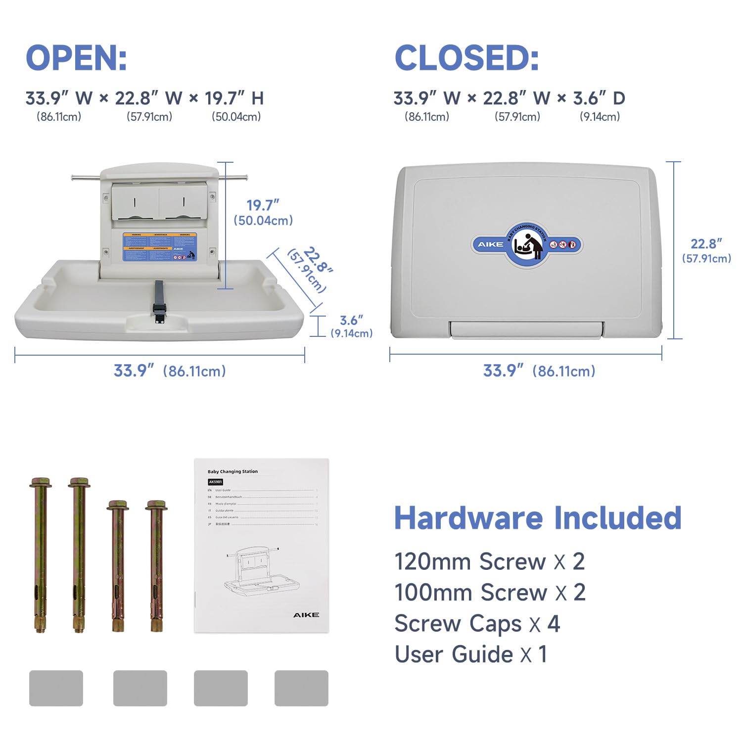 AIKE commercial horizontal changing station open for easy diapering