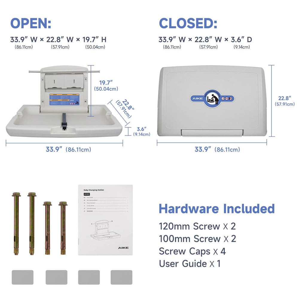 AIKE commercial horizontal changing station open for easy diapering