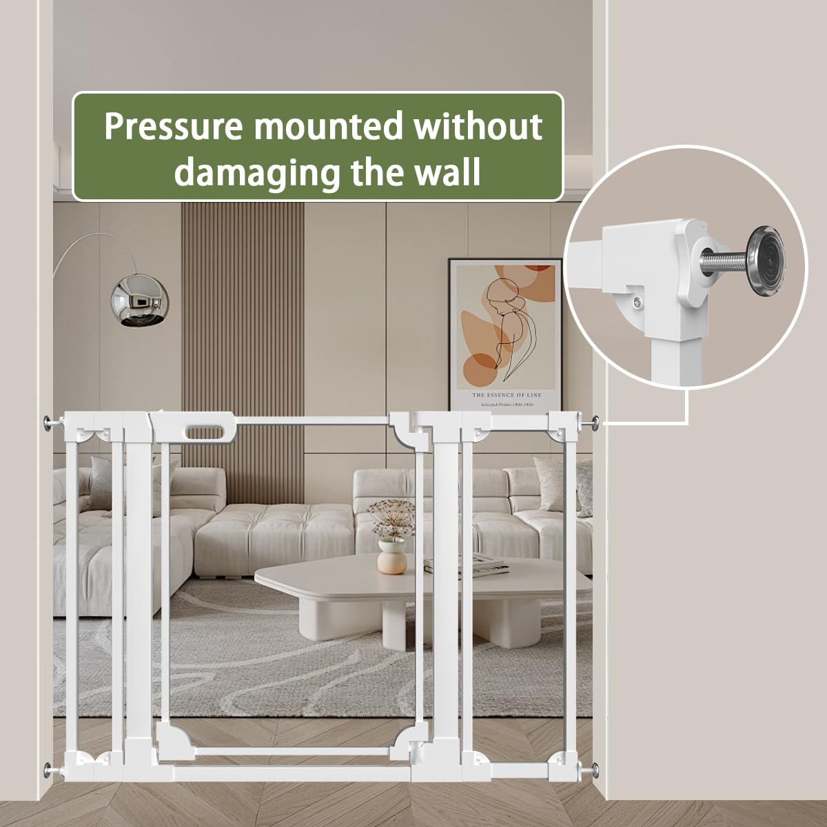AIKSIWAI versatile kid and pet gate for multiple rooms and doorways.
