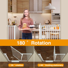 AIKSIWAI auto-close baby gate demonstrating 180-degree door swing