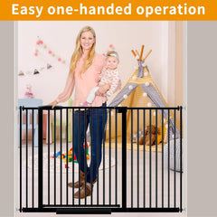 AIKSIWAI extra-wide baby gate in hallway setup demonstrating flexible placement.