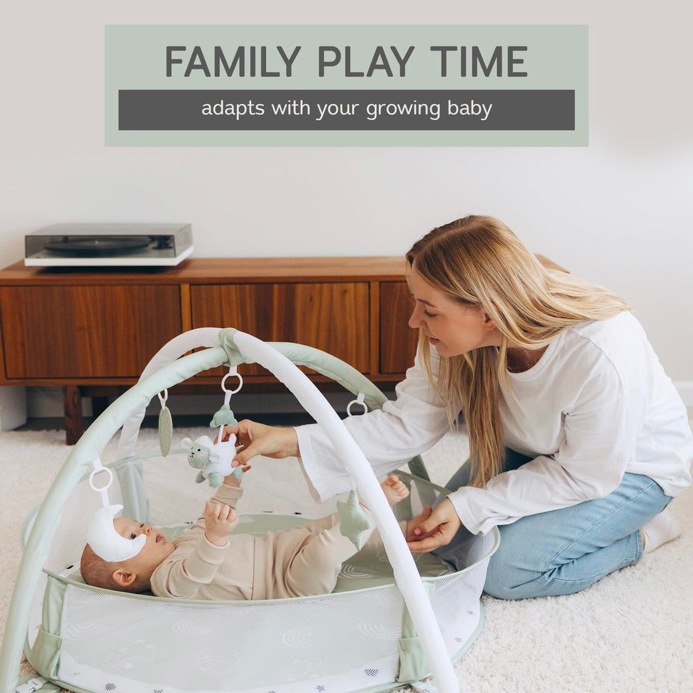 Aila+Aiden 6-in-1 XL Play Mat Sage includes a storage bag for toys and balls.