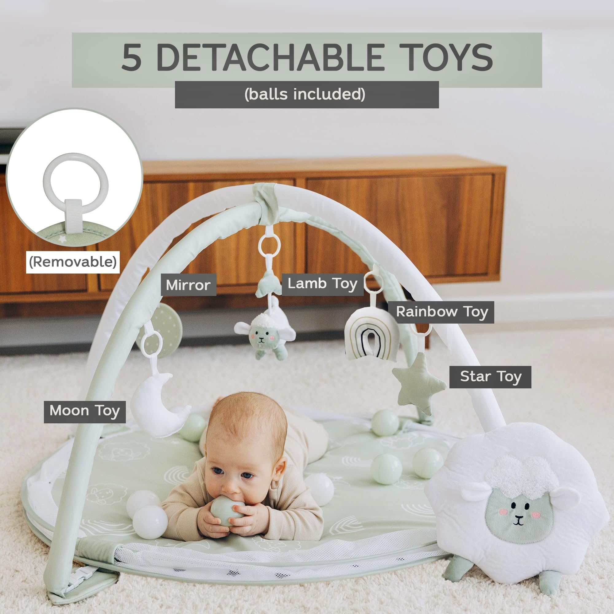 Aila+Aiden 6-in-1 XL Play Mat Sage supports tummy time and early motor exploration.
