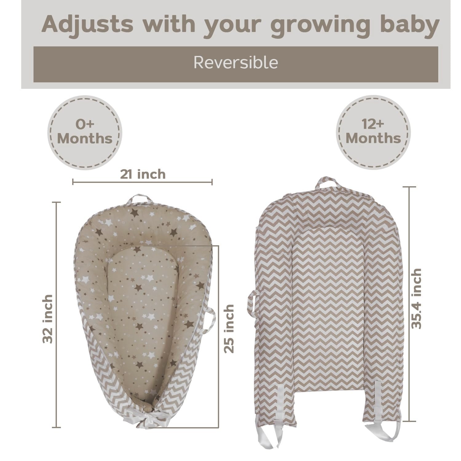 Aila+Aiden lounger cover removal image highlighting machine-washable reversible style.