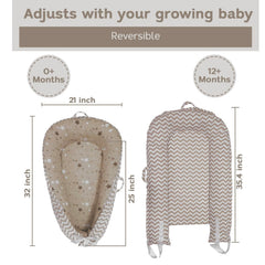 Aila+Aiden lounger cover removal image highlighting machine-washable reversible style.