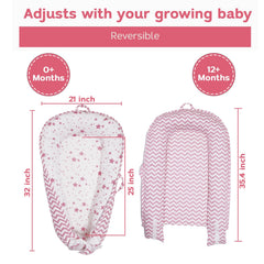Aila+Aiden baby lounger pink with carry handles enables easy travel and on-the-go use.