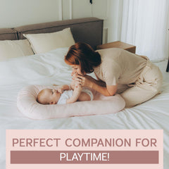 Aila + Aiden baby lounger pink removable cover designed for easy washing.