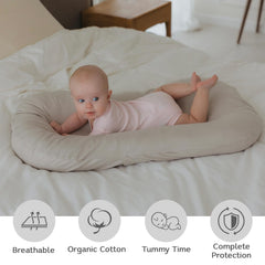 Aila + Aiden baby lounger close-up of soft organic cotton breathable fabric.