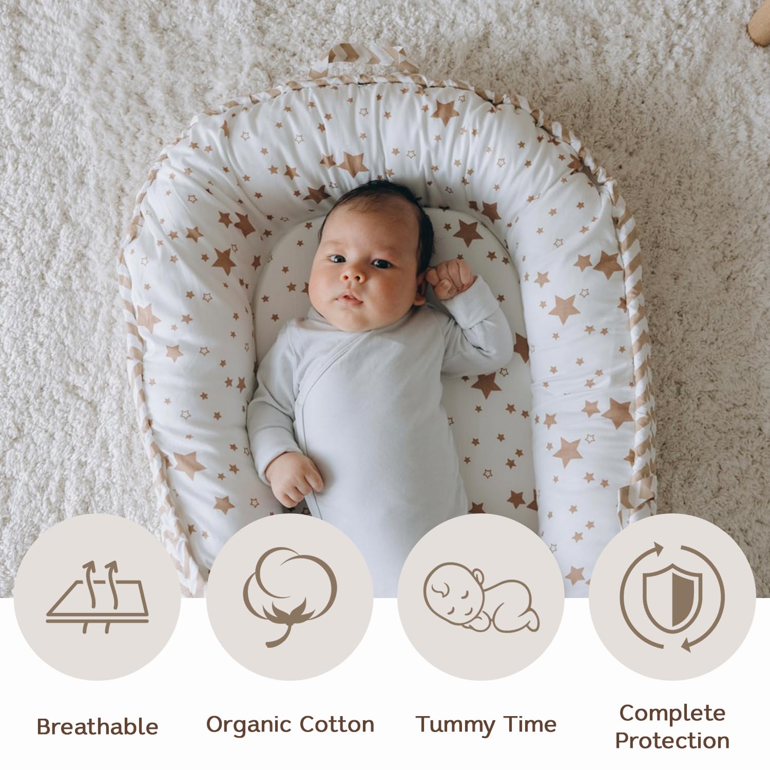 Aila+Aiden Baby Lounger in use during tummy time for gentle play.