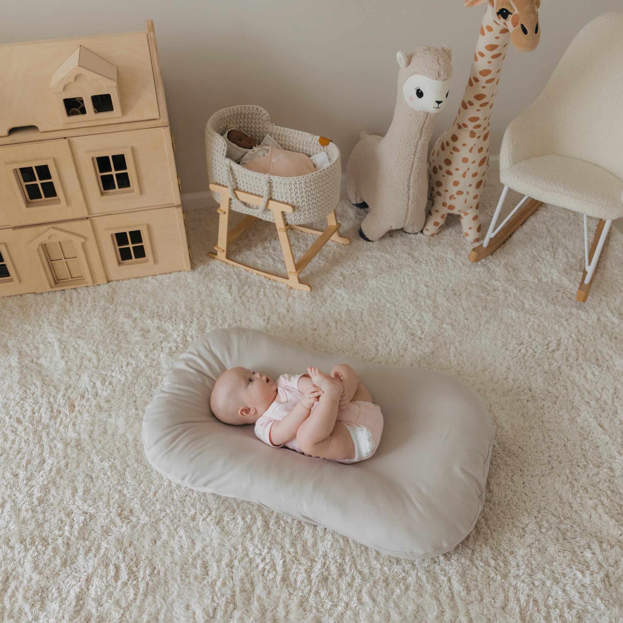 Aila + Aiden Snuggle Collection baby lounger washable cover for easy cleaning.