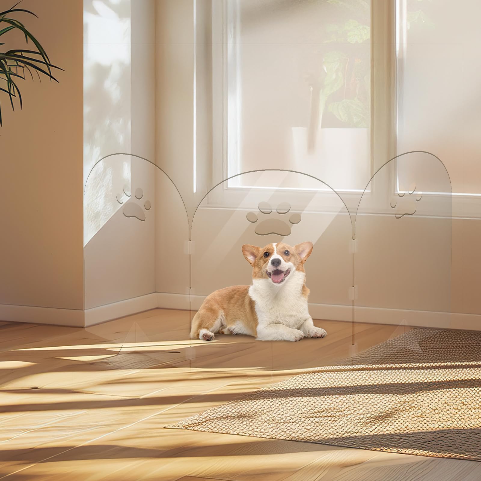 AILOOCEDI acrylic dog gate protects Christmas tree area for pets