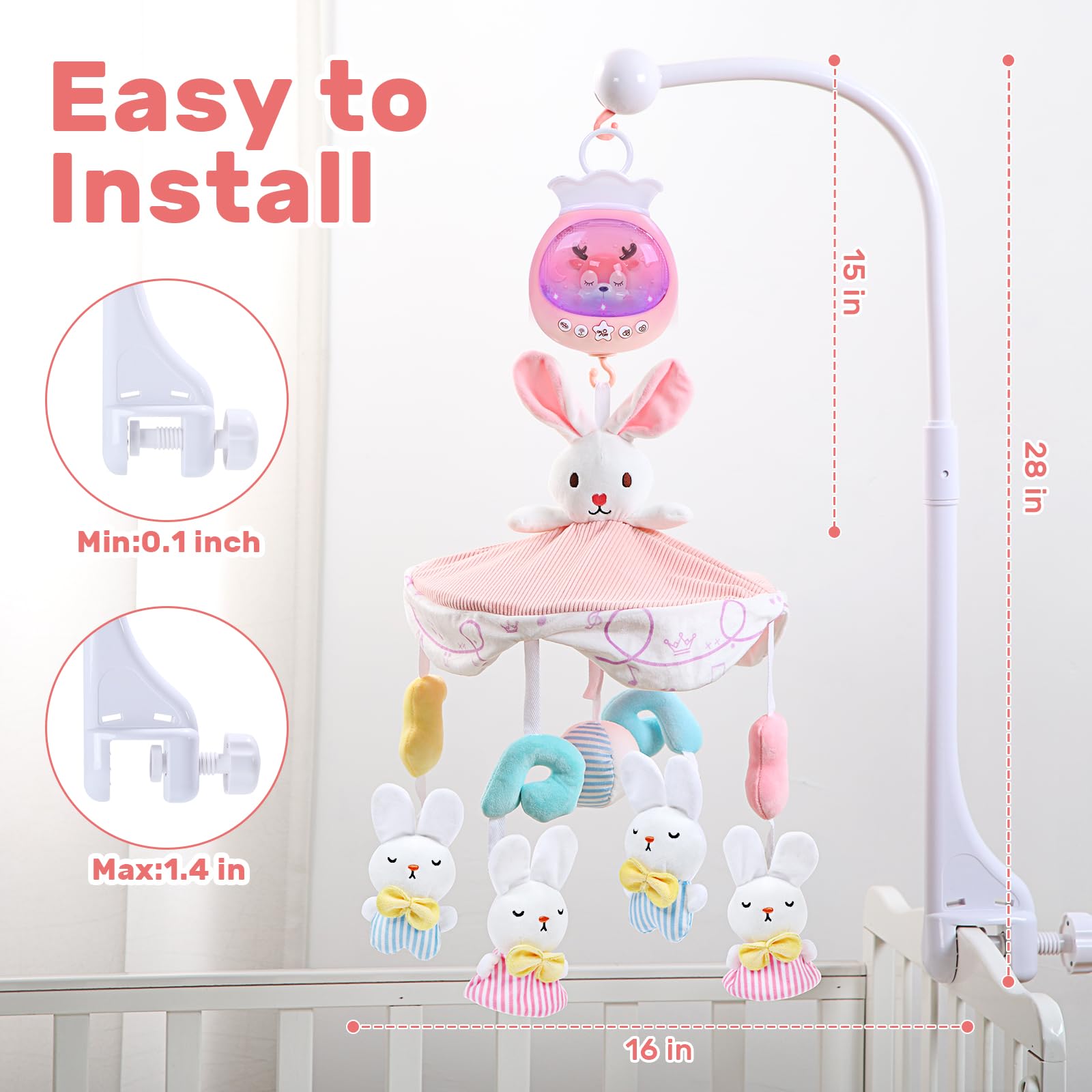 Aimafun adjustable hook lets you align the mobile at the perfect height.