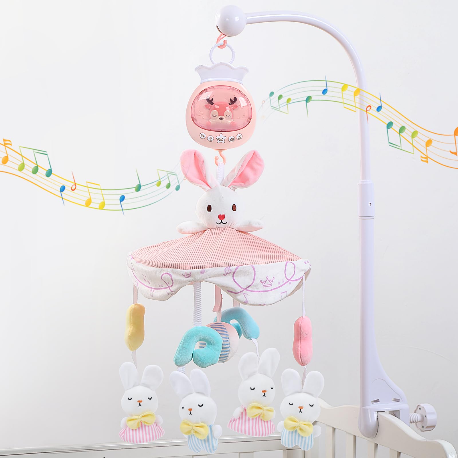 Aimafun baby crib mobile with music and lights for calming bedtime routines.