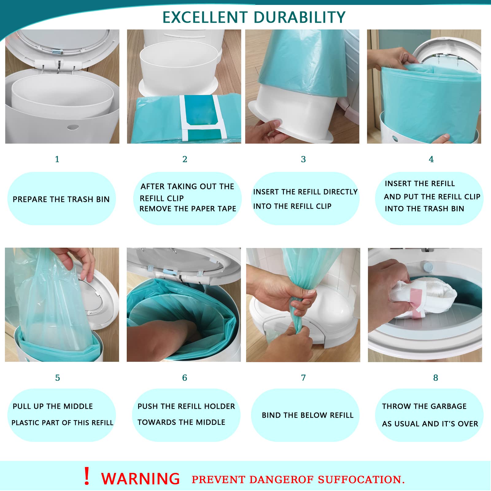 AIMIDODO durable-tear-resistant bags resist tearing during daily diaper disposal