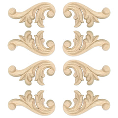 Aiminjey 8pcs decorative wood flower carved applique corner onlay showing natural wood grain
