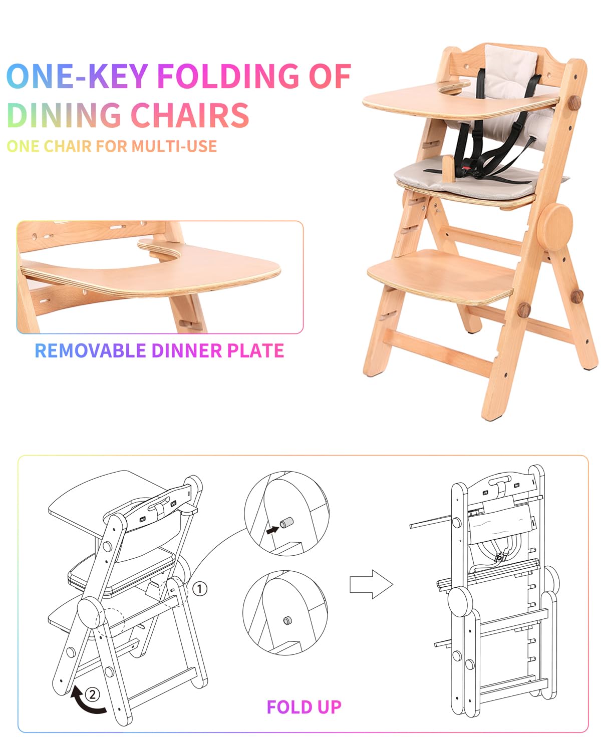 AIMOADO 5-point harness with soft fabric protects during meals