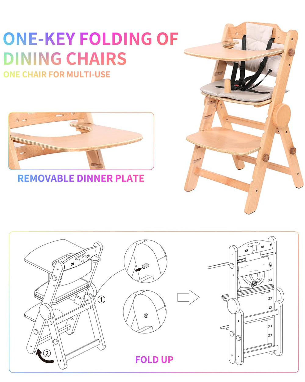AIMOADO 5-point harness with soft fabric protects during meals